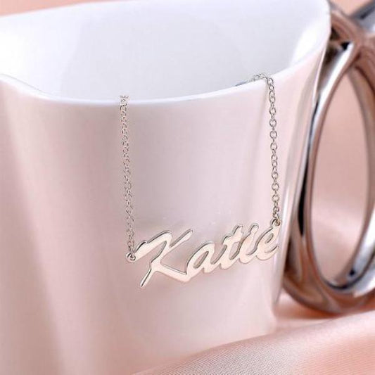 925 Sterling Silver "Katie" Style Custom Name Necklace Nameplate Necklace - onlyone