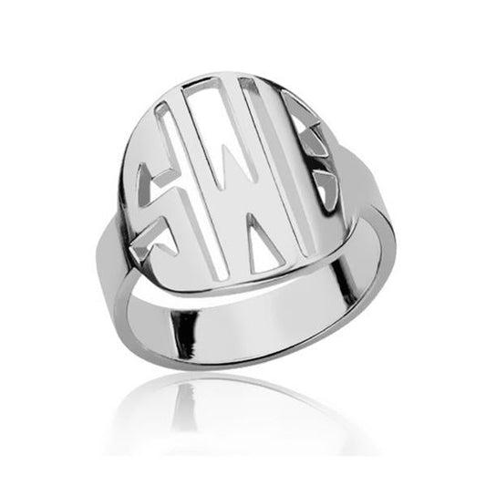 925 Sterling Silver Personalized Block Initials Monogram Ring - onlyone