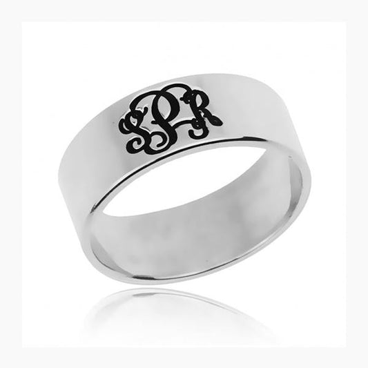925 Sterling Silver Personalized Three Initials Monogram Ring - onlyone