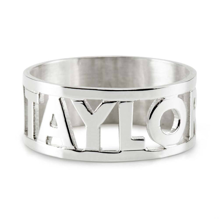 925 Sterling Silver Personalized Cut Out Name Ring Nameplate Ring - onlyone