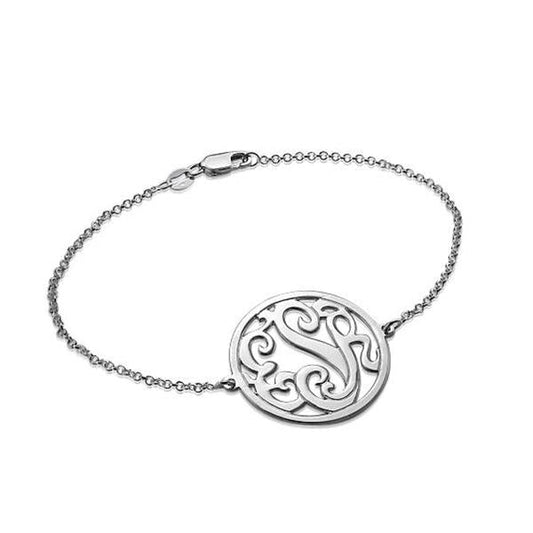 925 Sterling Silver Personalized Circle Monogram Bracelet - onlyone