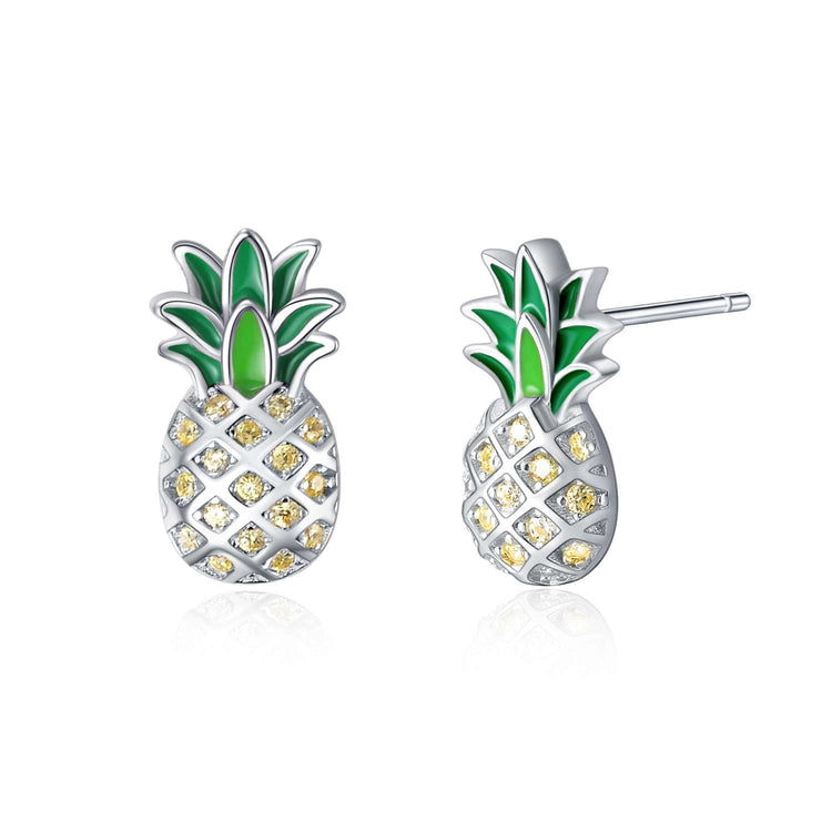 925 Sterling Silver Pineapple Pendant Earrings With Yellow Cubic Zircon