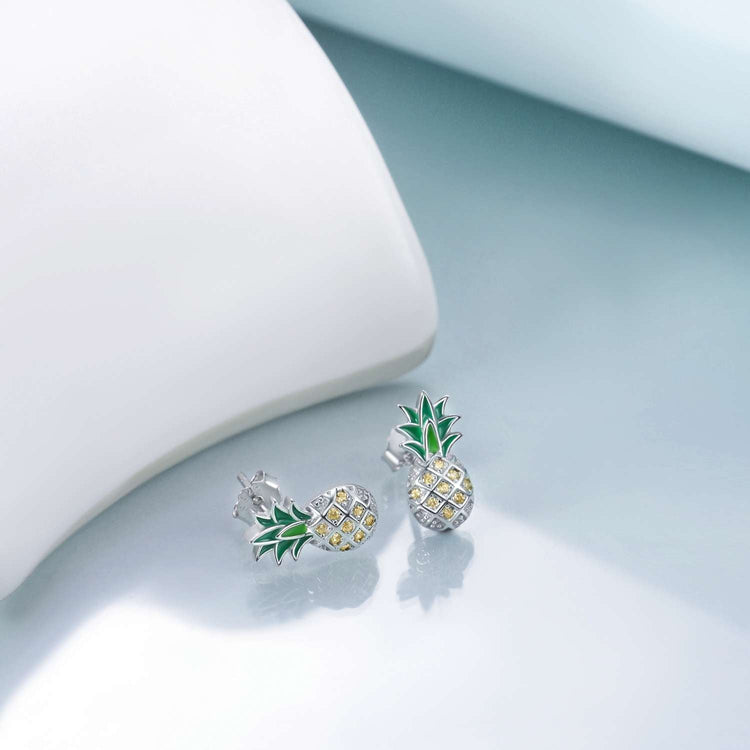 925 Sterling Silver Pineapple Pendant Earrings With Yellow Cubic Zircon