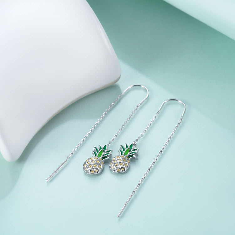 925 Sterling Silver Pineapple Pendant Earrings With Yellow Cubic Zircon