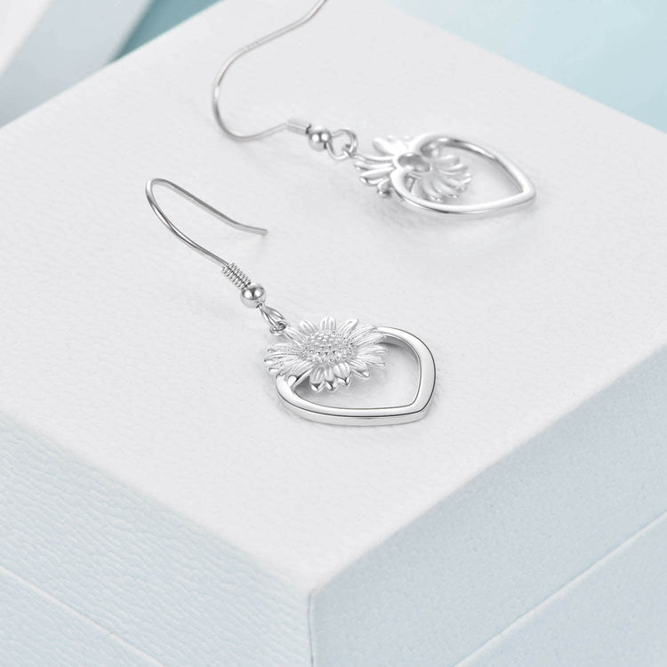 925 Sterling Silver Sunflower Dangle Drop Earrings for Women Girls