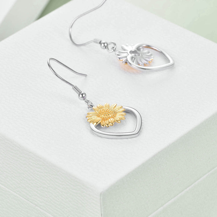 925 Sterling Silver Sunflower Dangle Drop Earrings for Women Girls