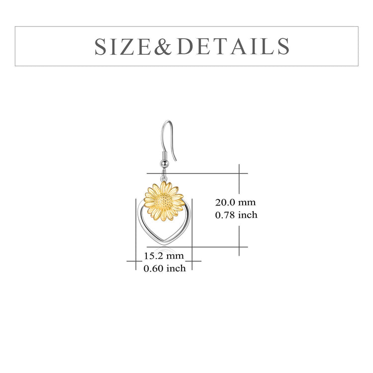 925 Sterling Silver Sunflower Dangle Drop Earrings for Women Girls