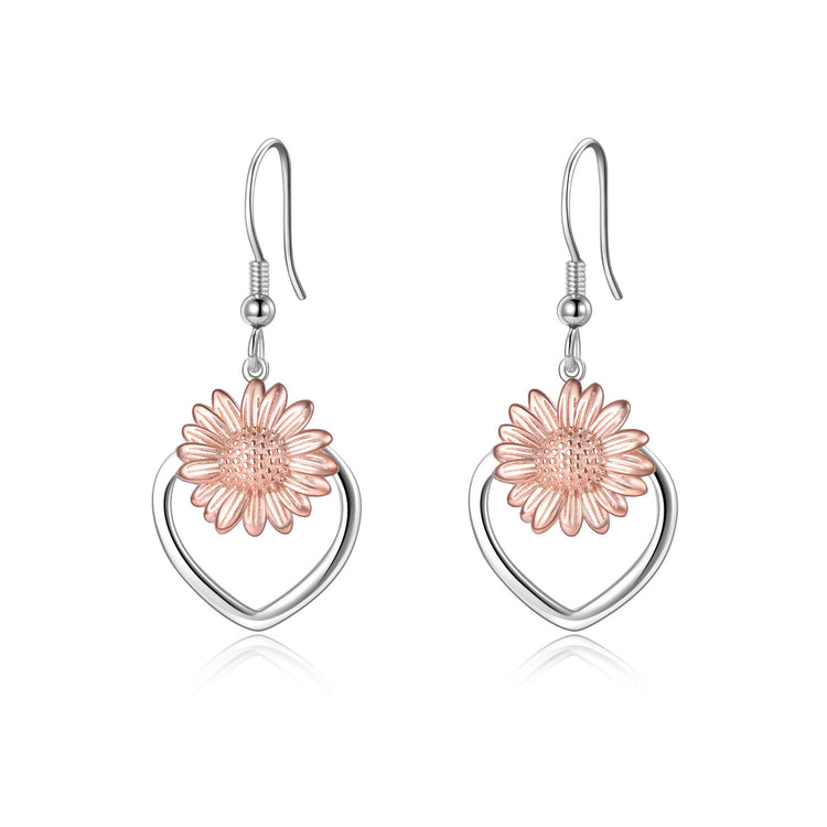 925 Sterling Silver Sunflower Dangle Drop Earrings for Women Girls