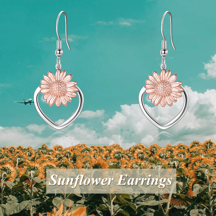 925 Sterling Silver Sunflower Dangle Drop Earrings for Women Girls