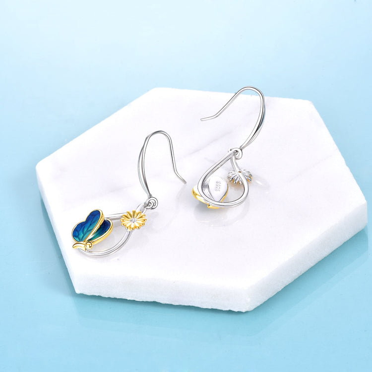 925 Sterling Silver Butterfly And Daisy Stud Earrings - onlyone