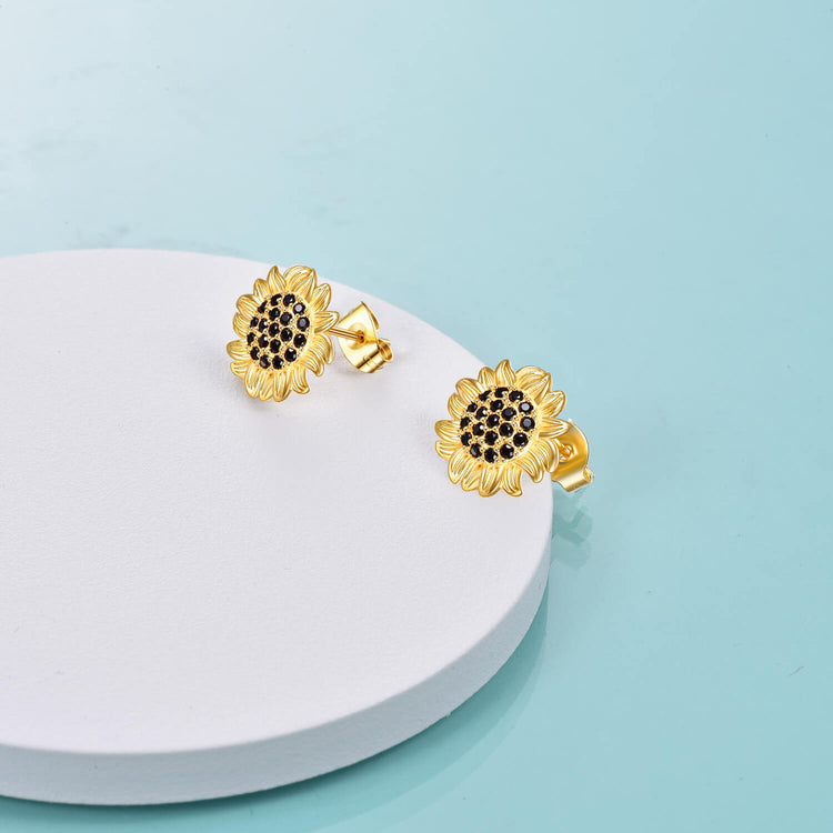 925 Sterling Silver Sunflower Stud Earrings With Zirconia Seed - onlyone