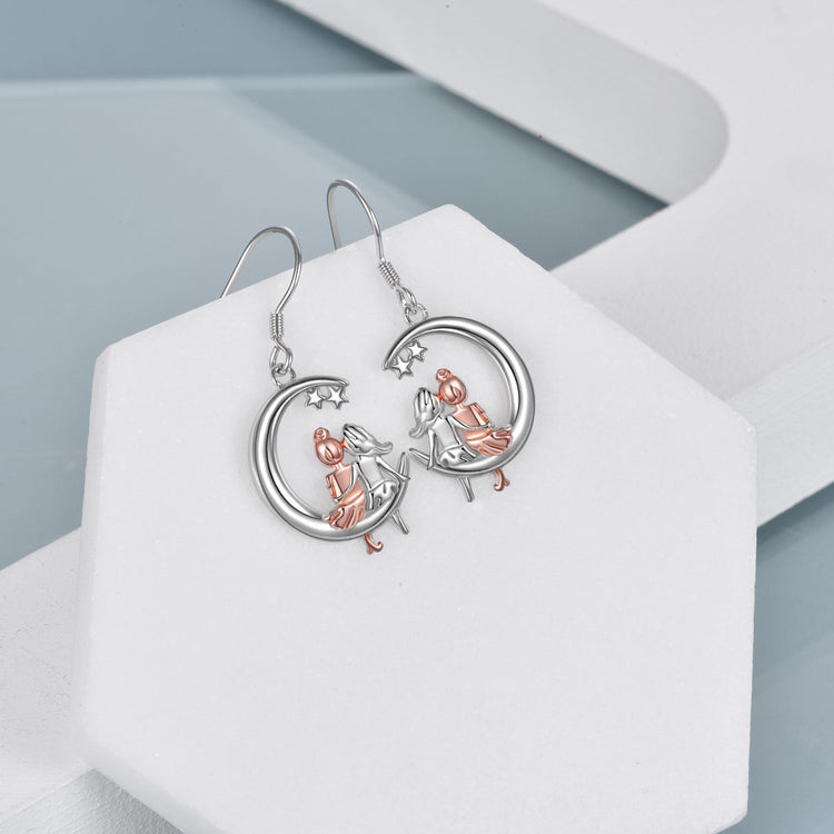 925 Sterling Silver BFF Dangle Sister Earrings