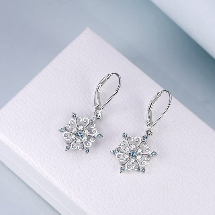 925 Sterling Silver Snowflake Leverback Earrings With Crystal