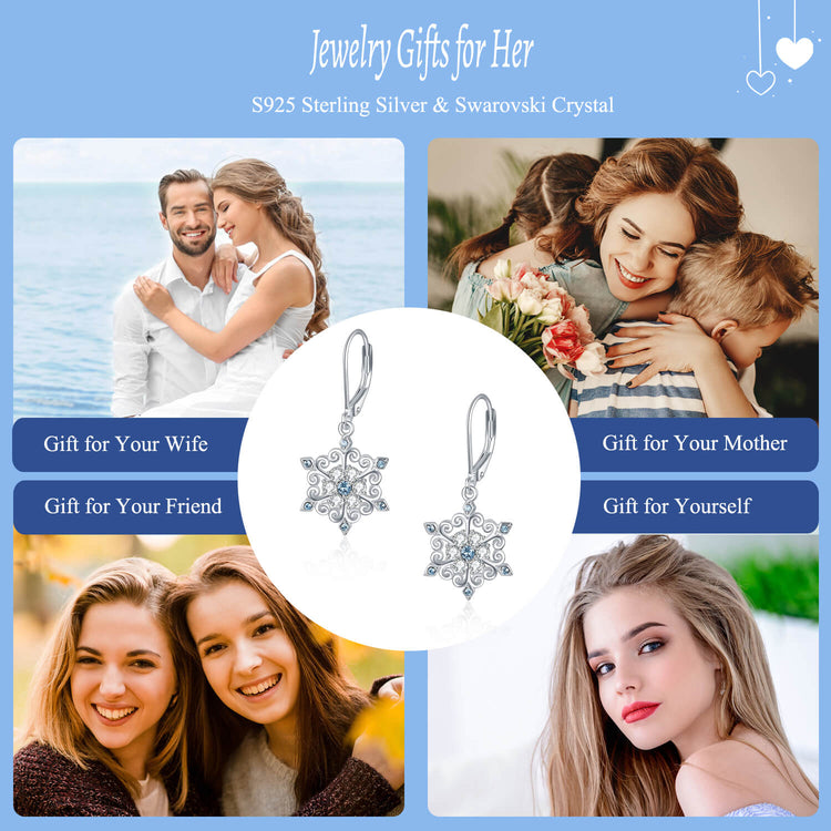 925 Sterling Silver Snowflake Leverback Earrings With Crystal