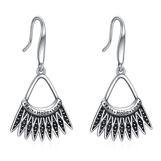 925 Sterling Silver Dissent Collar Earrings Ebgraved"Faithe Hope Love" Dangling Earrings Jewelry Memory Ruth Bader Ginsburg