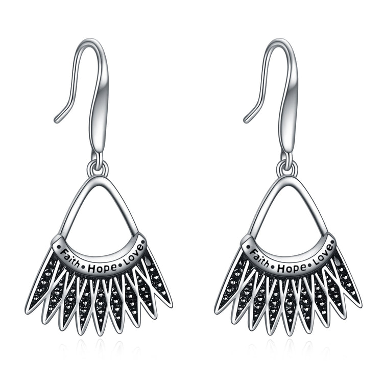 925 Sterling Silver Dissent Collar Earrings Ebgraved"Faithe Hope Love" Dangling Earrings Jewelry Memory Ruth Bader Ginsburg