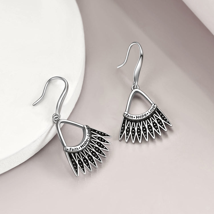 925 Sterling Silver Dissent Collar Earrings Ebgraved"Faithe Hope Love" Dangling Earrings Jewelry Memory Ruth Bader Ginsburg