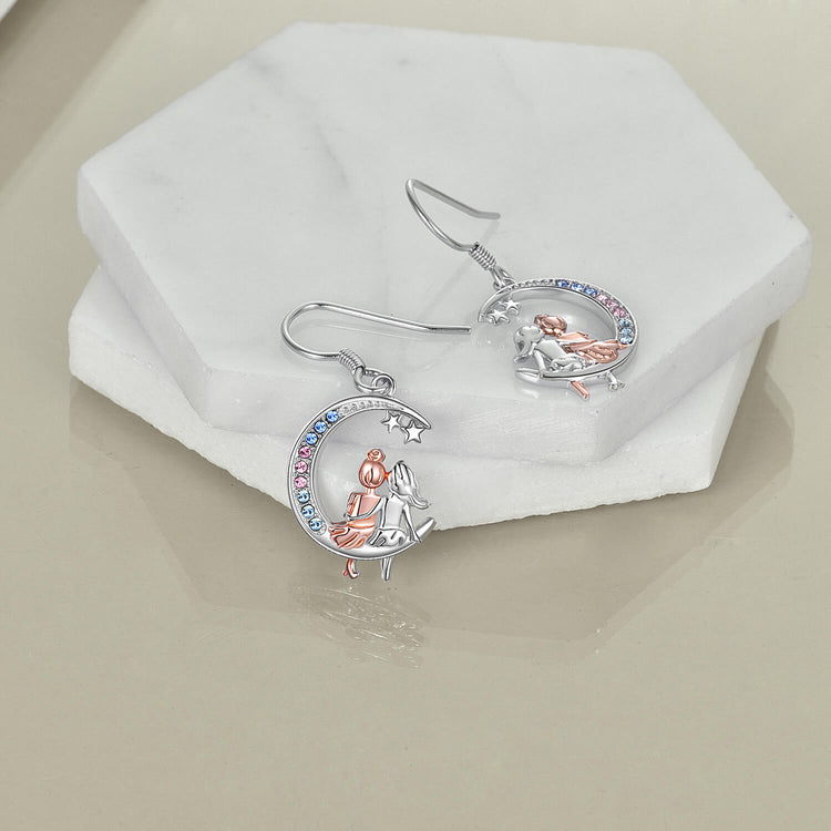 925 Sterling Silver With Crystal Dangle Sister Earrings With Crystal