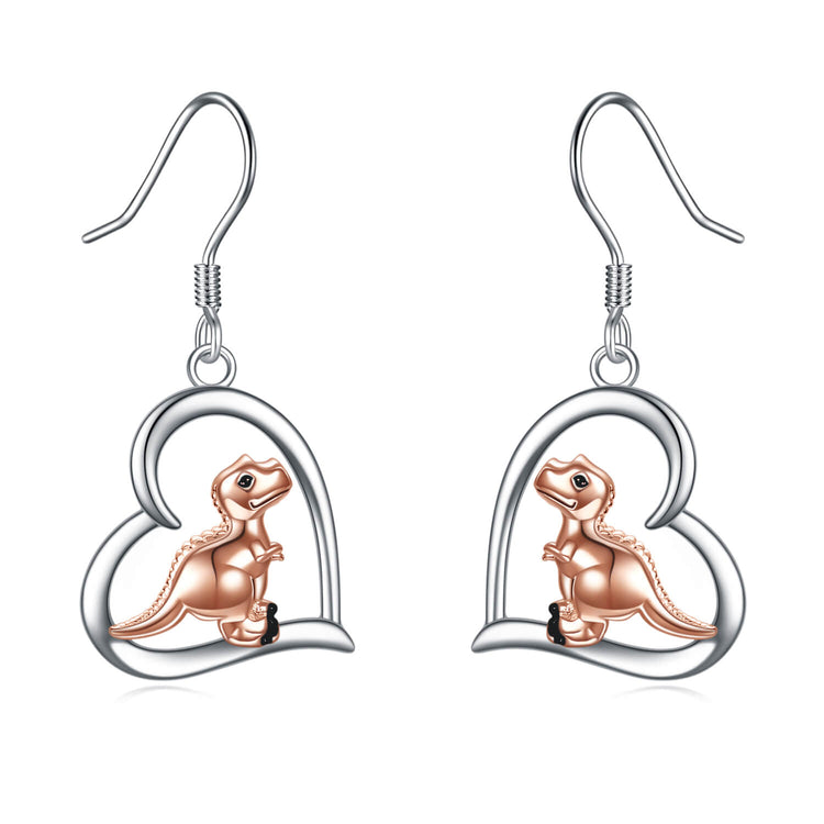 925 Sterling Silber Herz Dinosaurier baumeln Ohrringe