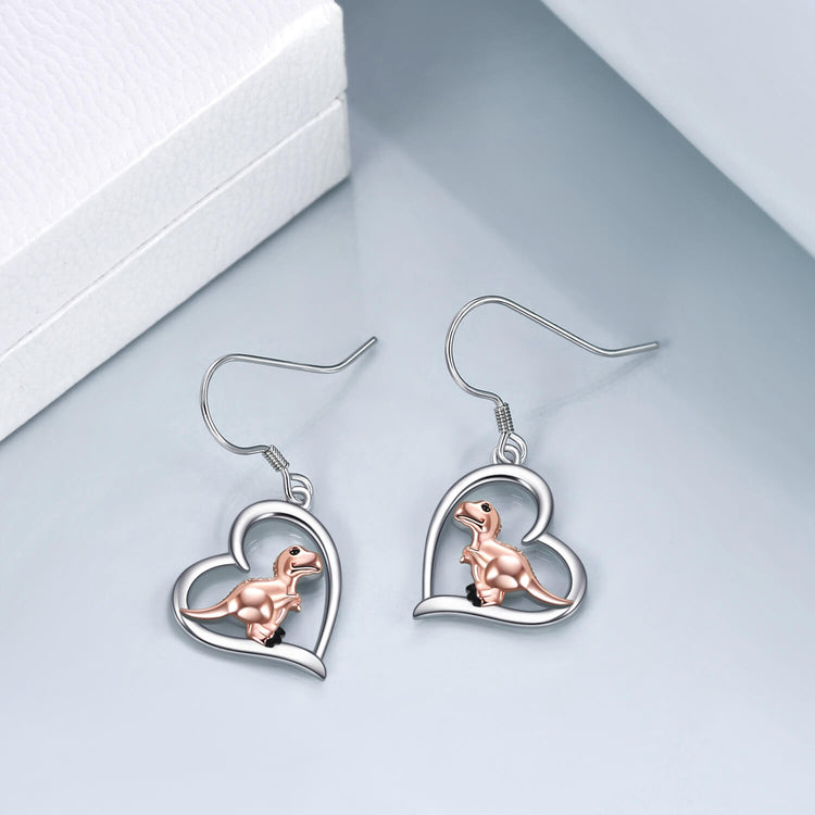 925 Sterling Silber Herz Dinosaurier baumeln Ohrringe