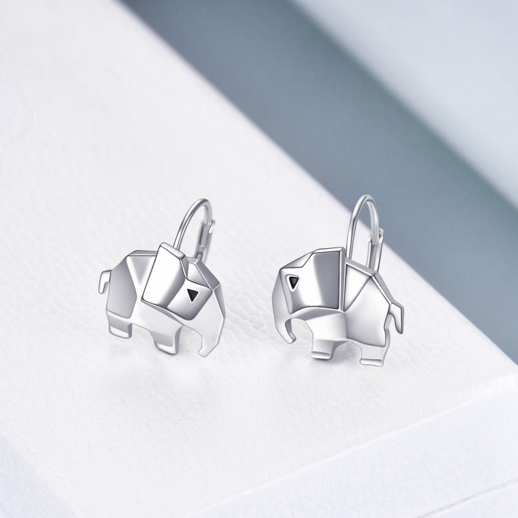 925 Sterling Silver Tiny Geometric 3D Origami Good Luck Wise Elephant Earrings