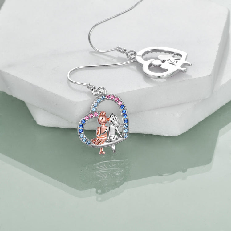 925 Sterling Silver BFF Heart Pendant Earrings With Crystal