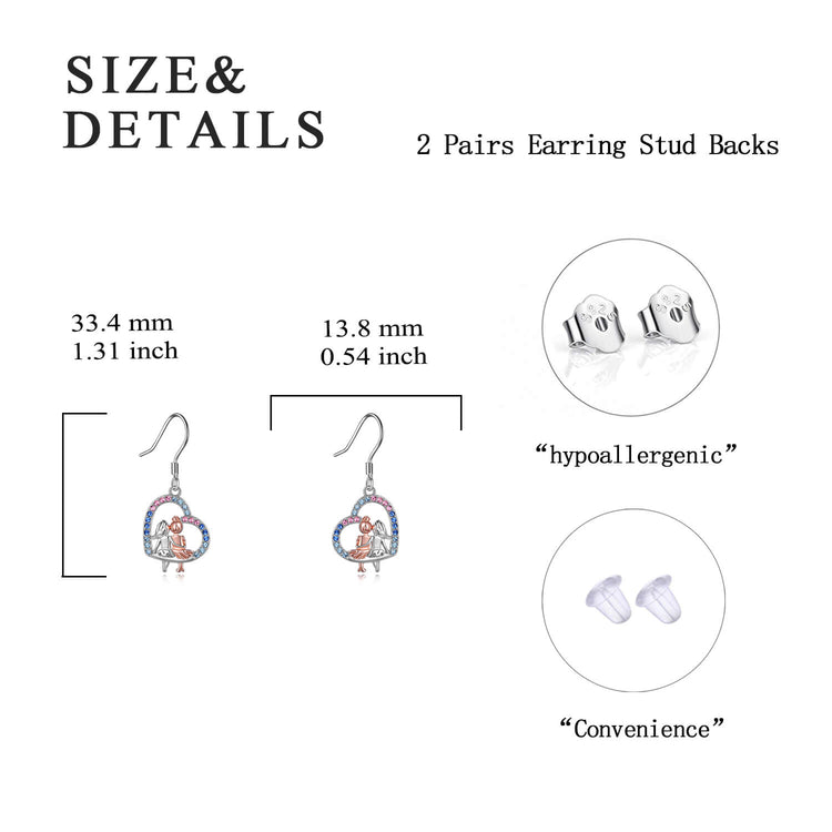 925 Sterling Silver BFF Heart Pendant Earrings With Crystal