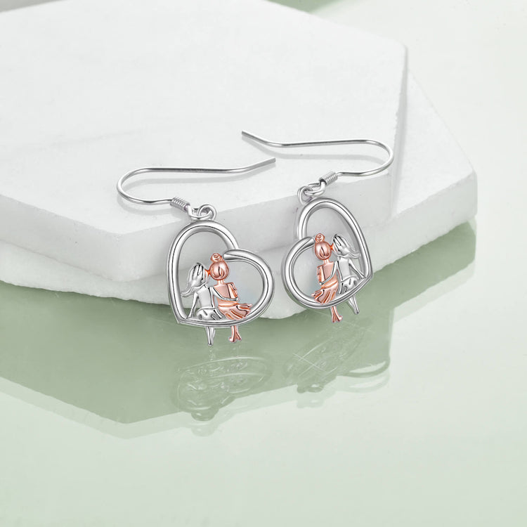 925 Sterling Silver BFF Heart Pendant Earrings