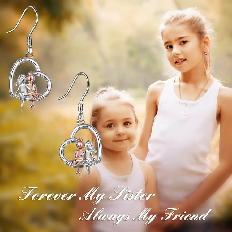 925 Sterling Silver BFF Heart Pendant Earrings