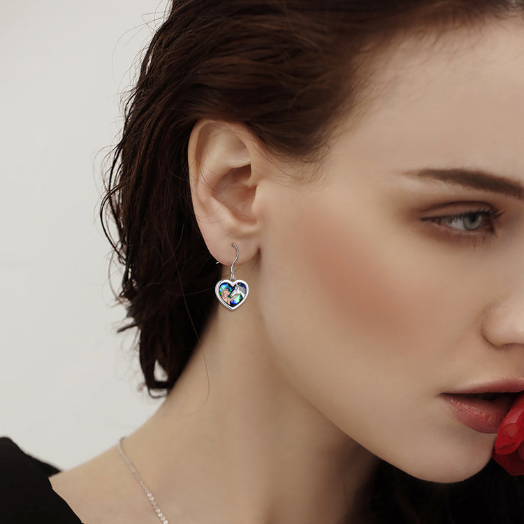 Horse and Girl Heart Shaped Earrings with Abalone Shell