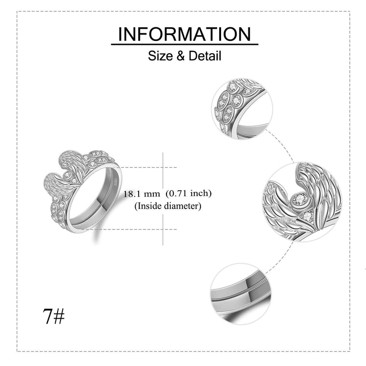 925 Sterling Silver Guardian Angel Wings Ring, Separable Ring Set