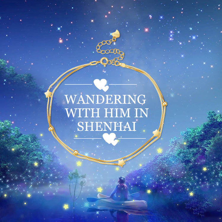 925 Sterling Silver Star Ball Double Chain Anklet - onlyone