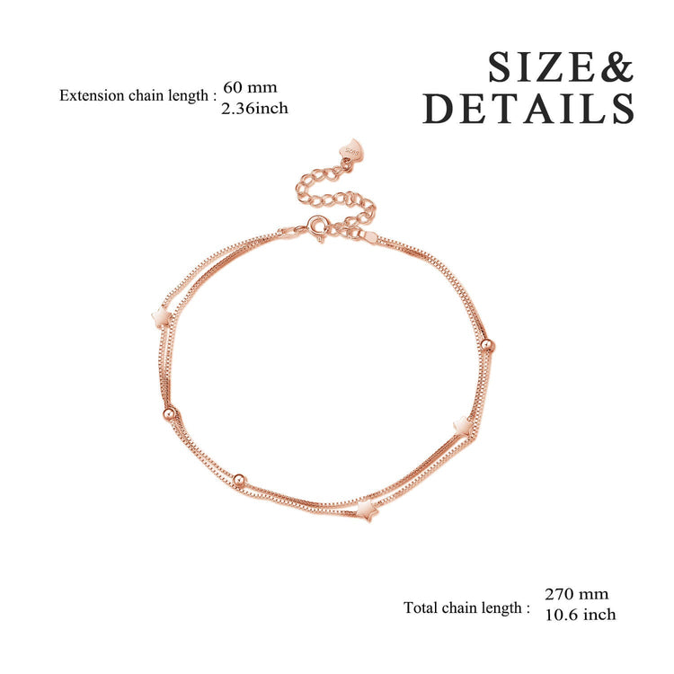 925 Sterling Silver Star Ball Double Chain Anklet - onlyone