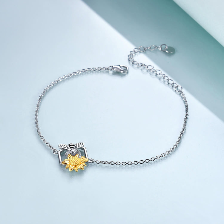 925 Sterling Silver Bee Sunflower Bracelet - onlyone