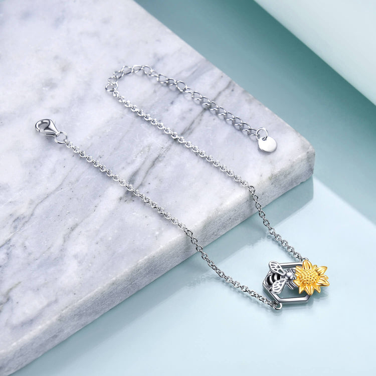 925 Sterling Silver Bee Sunflower Bracelet - onlyone