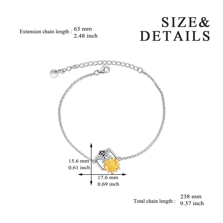 925 Sterling Silver Bee Sunflower Bracelet - onlyone