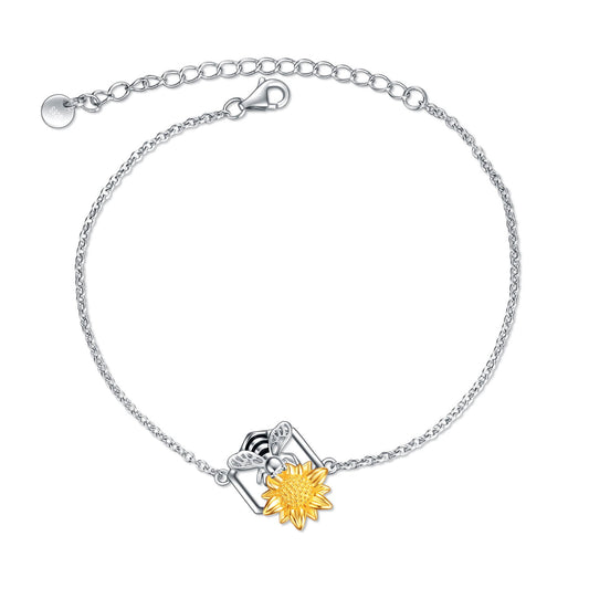 925 Sterling Silver Bee Sunflower Bracelet - onlyone