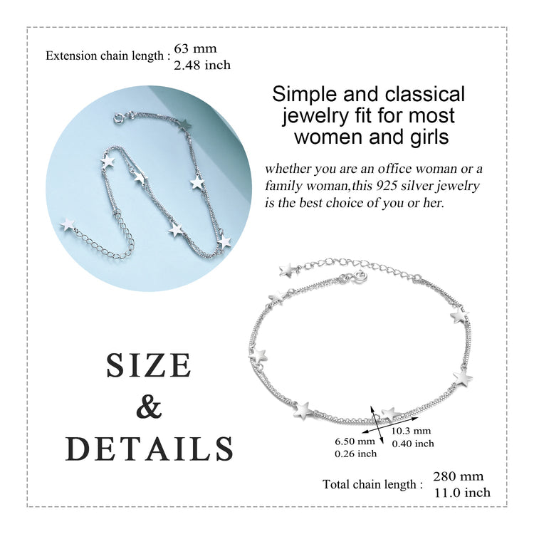 925 Sterling Silver Star Bracelet Double Layer Chain Bracelets - onlyone