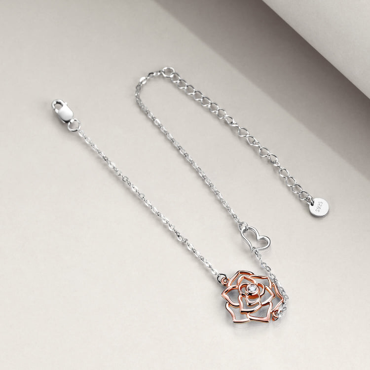 925 Sterling Silver Rose Flower Bracelet - onlyone