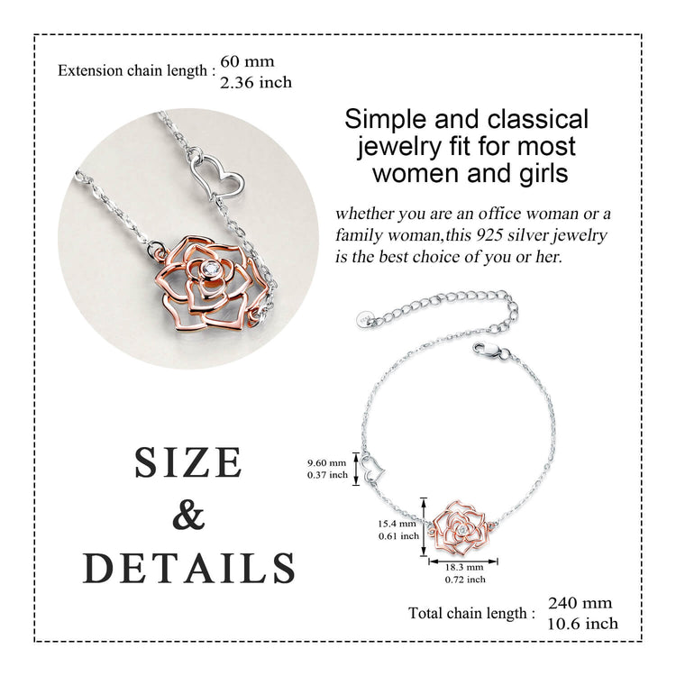925 Sterling Silver Rose Flower Bracelet - onlyone