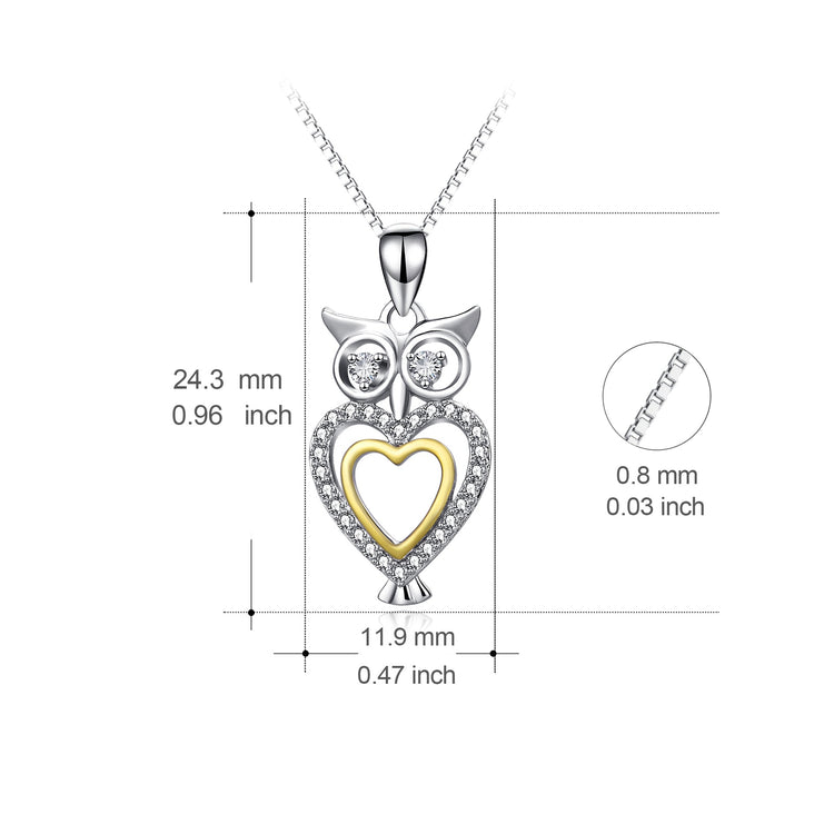 925 Sterling Silver Cute Halloween Heart Owl Necklace With White Zircon - onlyone