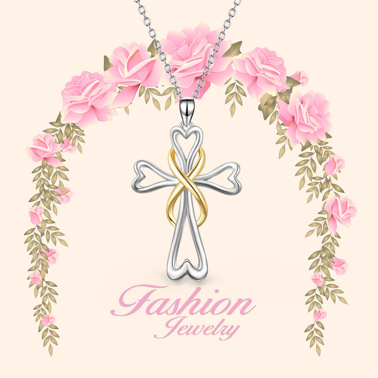 925 Sterling Silver Cross pendant Necklace Infinity Heart Cross Necklace For Women - onlyone