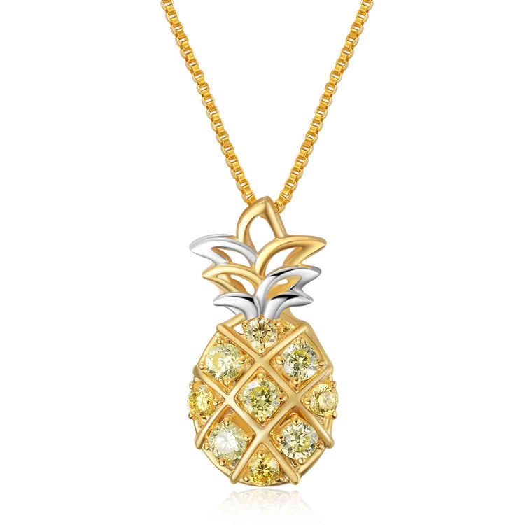 Collier pendentif ananas en argent sterling 925 avec zircon cubique jaune
