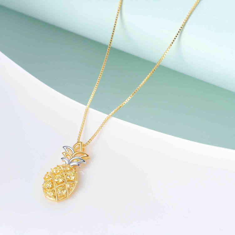 Collier pendentif ananas en argent sterling 925 avec zircon cubique jaune