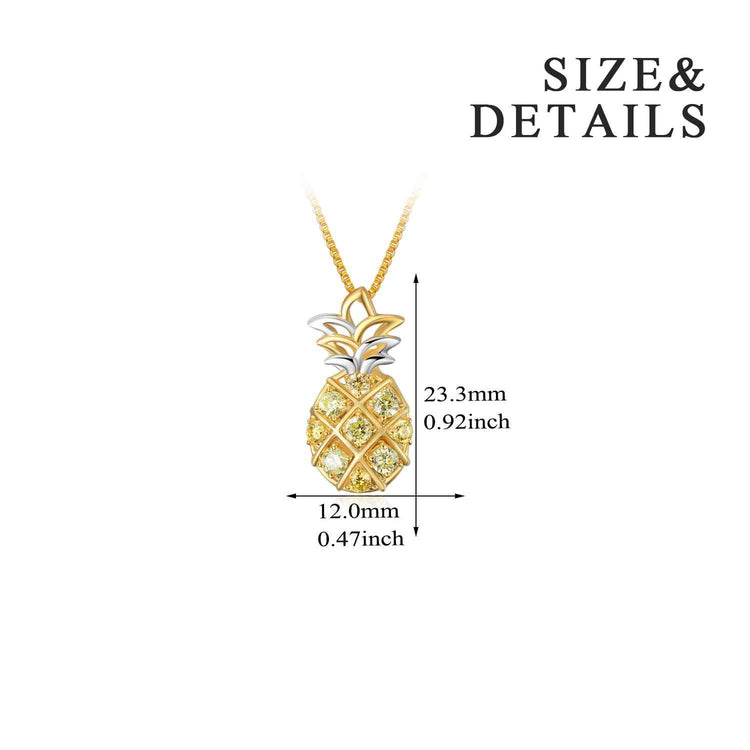 Collier pendentif ananas en argent sterling 925 avec zircon cubique jaune
