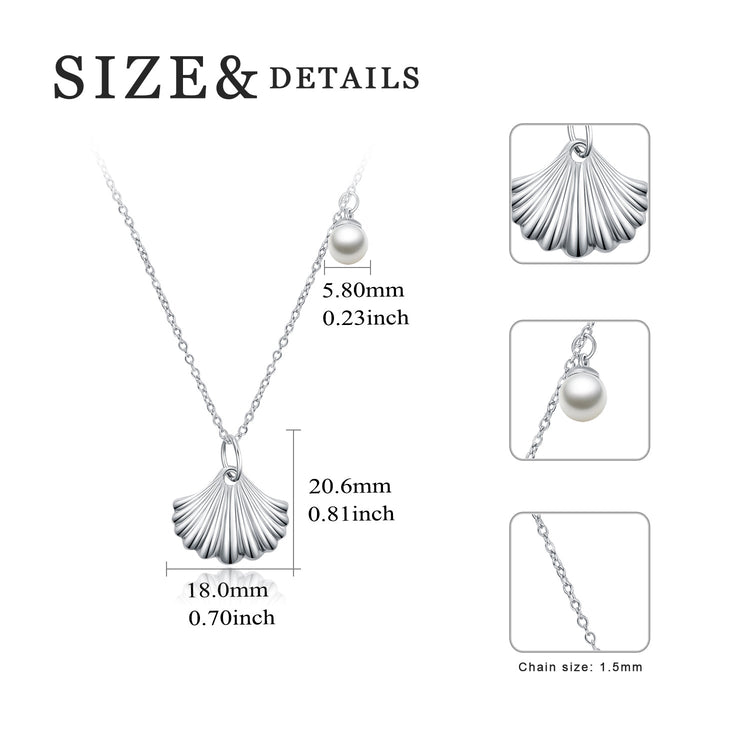 925 Sterling Silver Shell And Pearl Necklace - onlyone