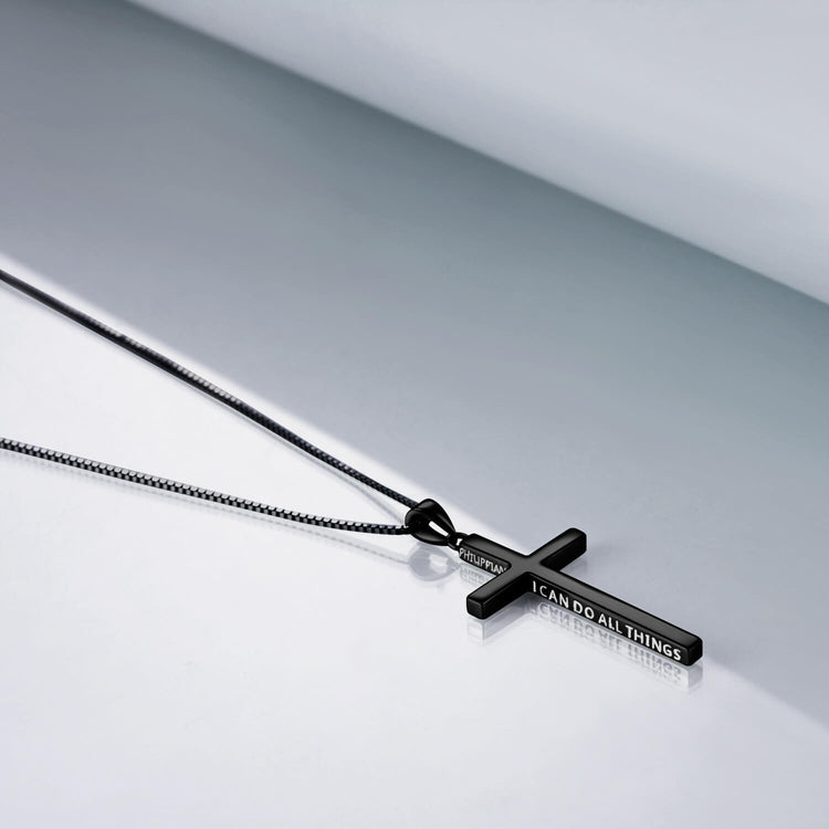 925 Sterling Silver Philippians 4:13 Cross Pendant Strength Bible Verse Necklace 3D Engraved Cross Necklace For Women - onlyone