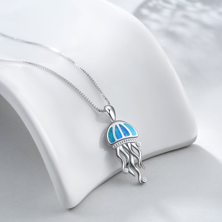 925 Sterling Silver Opal Jellyfish Necklace - onlyone