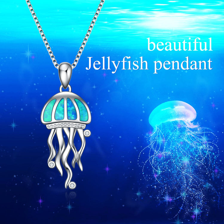 925 Sterling Silver Opal Jellyfish Necklace - onlyone