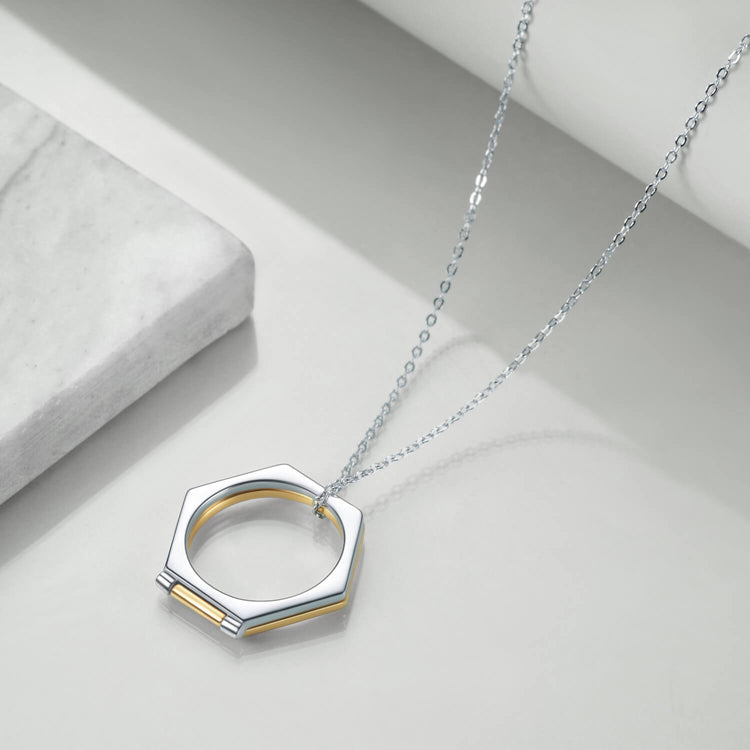 925 Sterling Silver Regular Hexagon Ring Geometry Necklace Greative Gift - onlyone
